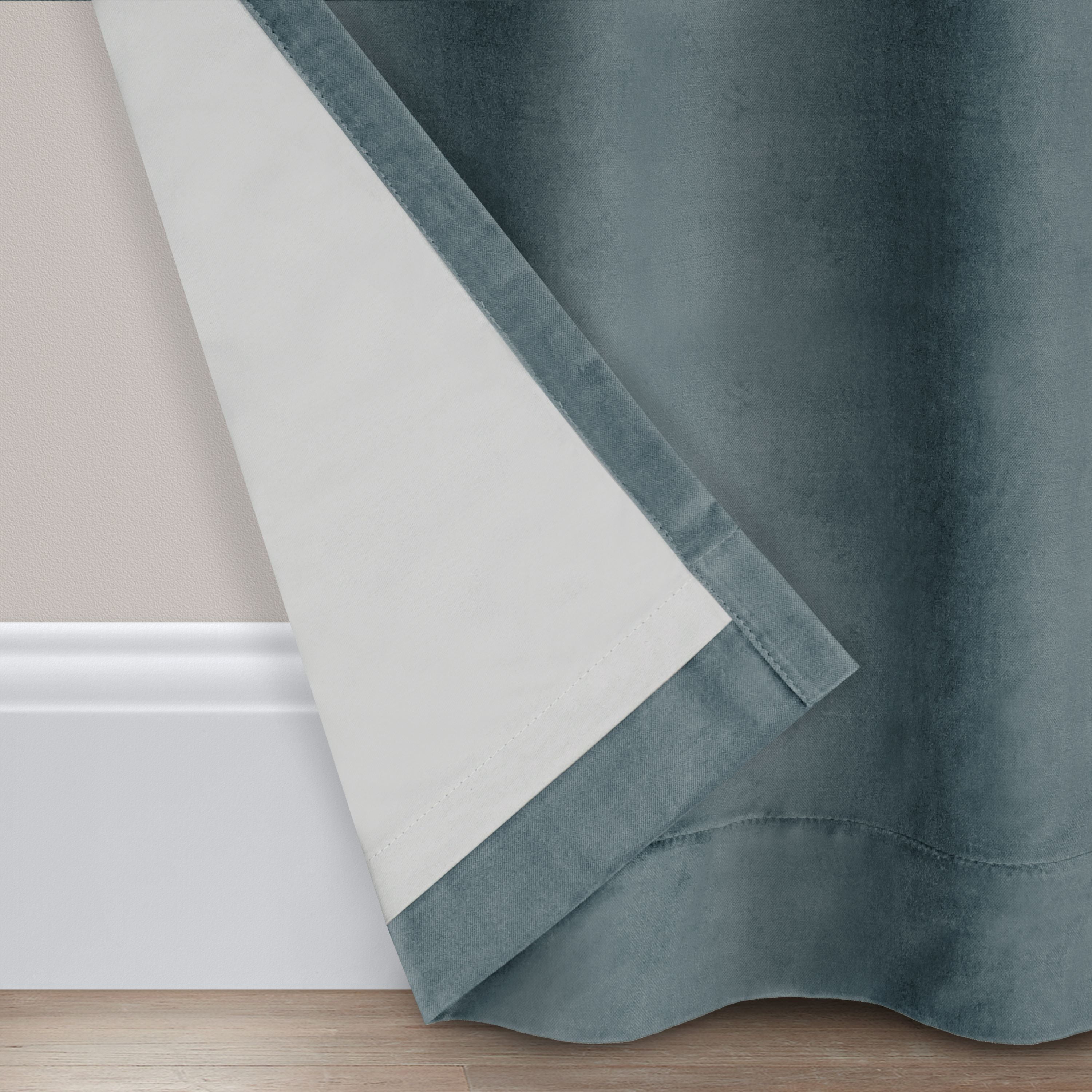 Eclipse Luxury Cotton Velvet, 100% Blackout, Grommet, Single Curtain Panel, 50"x96", Mineral Blue
