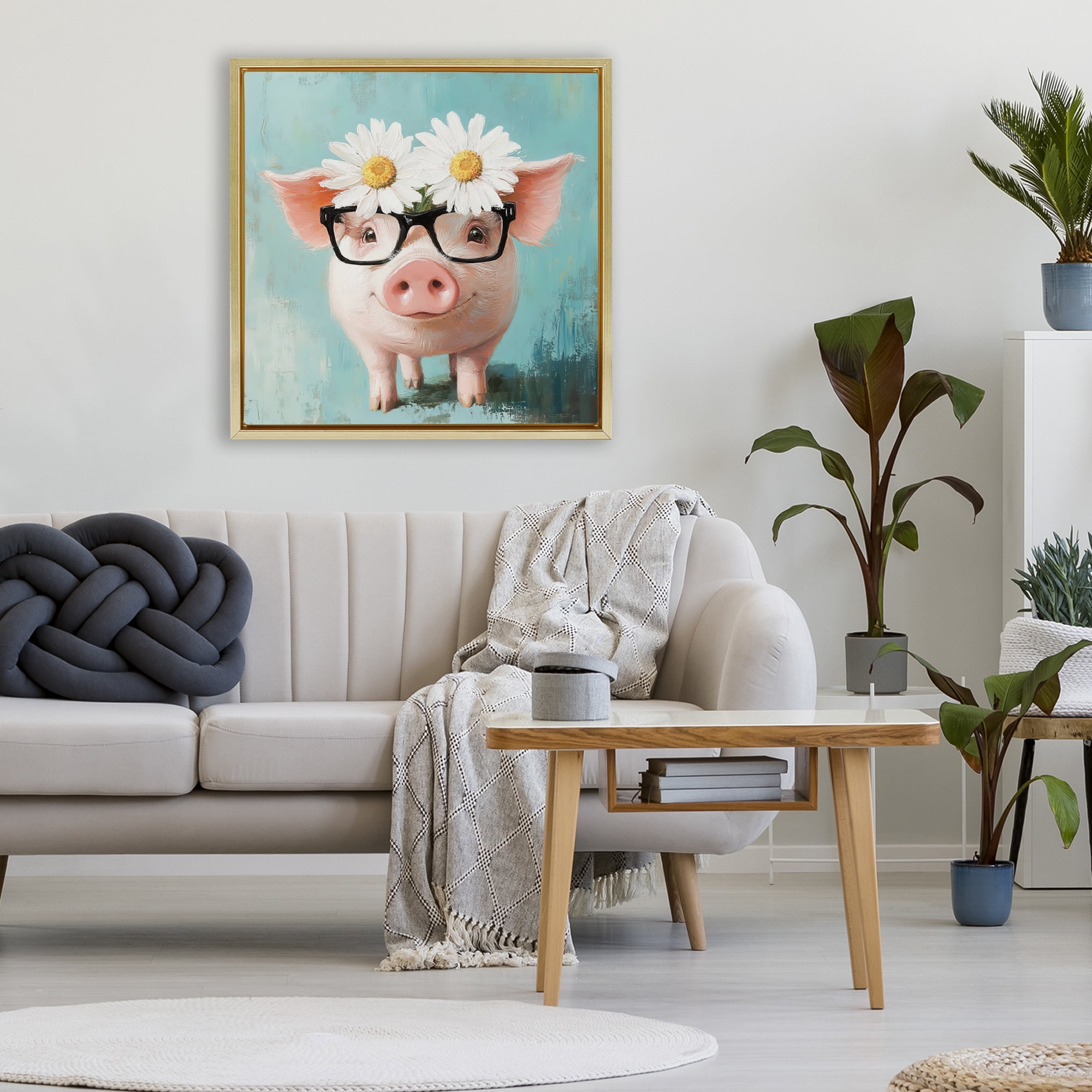 Stupell Industries Nerdy Natalie Piglet Gold Framed Floater Canvas Wall Art, design by Tina LeCour