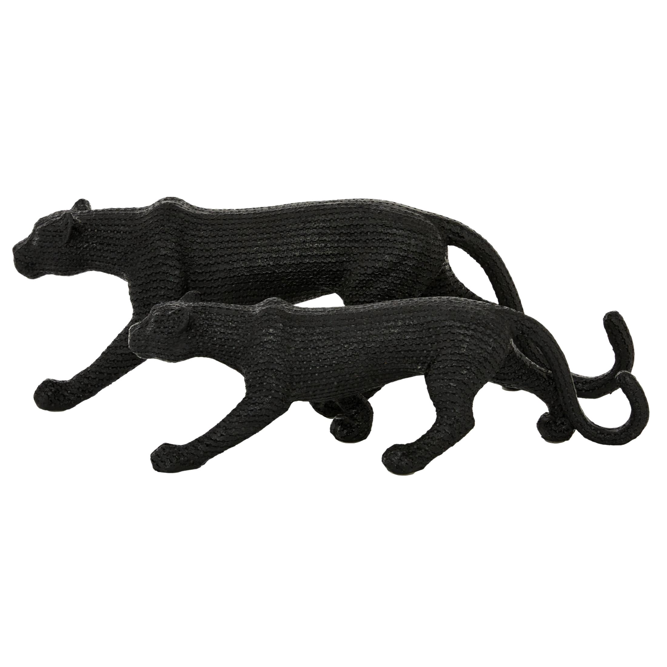 18", 14"W Black Polyresin Leopard Sculpture, by DecMode (2 Count)