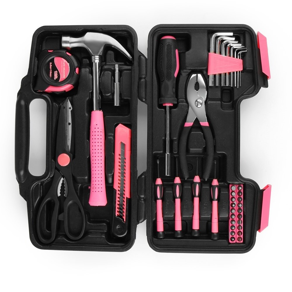 Tool Set Box Hand Tool Kit & Accessories For General Household DIY Home Repair with Plastic