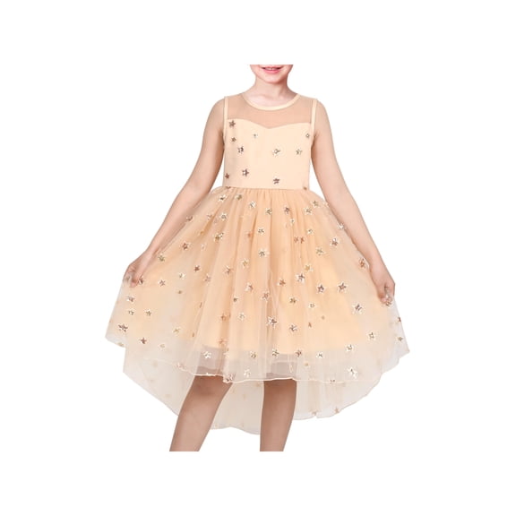 Sunny Fashion Girls Dress Champagne Sleeveless Sparkling Star Mesh Tulle Party 8 Years