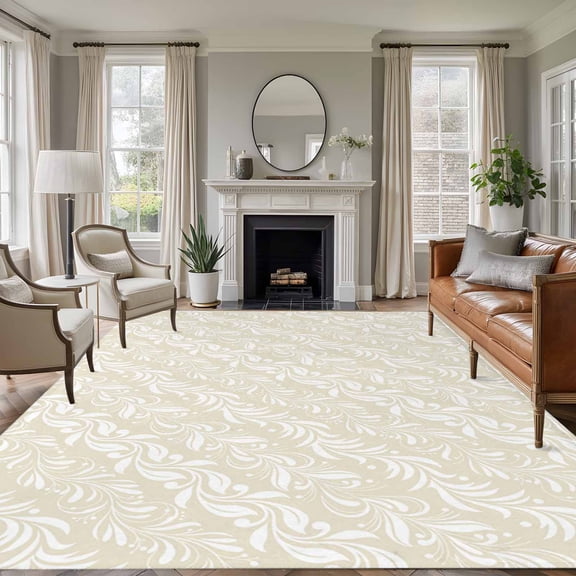 Spring Floral Area Rugs 8'x10', Washable Small Throw Rugs for Living Room Patio, Vintage Simple Flowers Pattern Beige Indoor Outdoor Rug Non-Slip Low Pile Carpet Runner Reversible Floor Mats