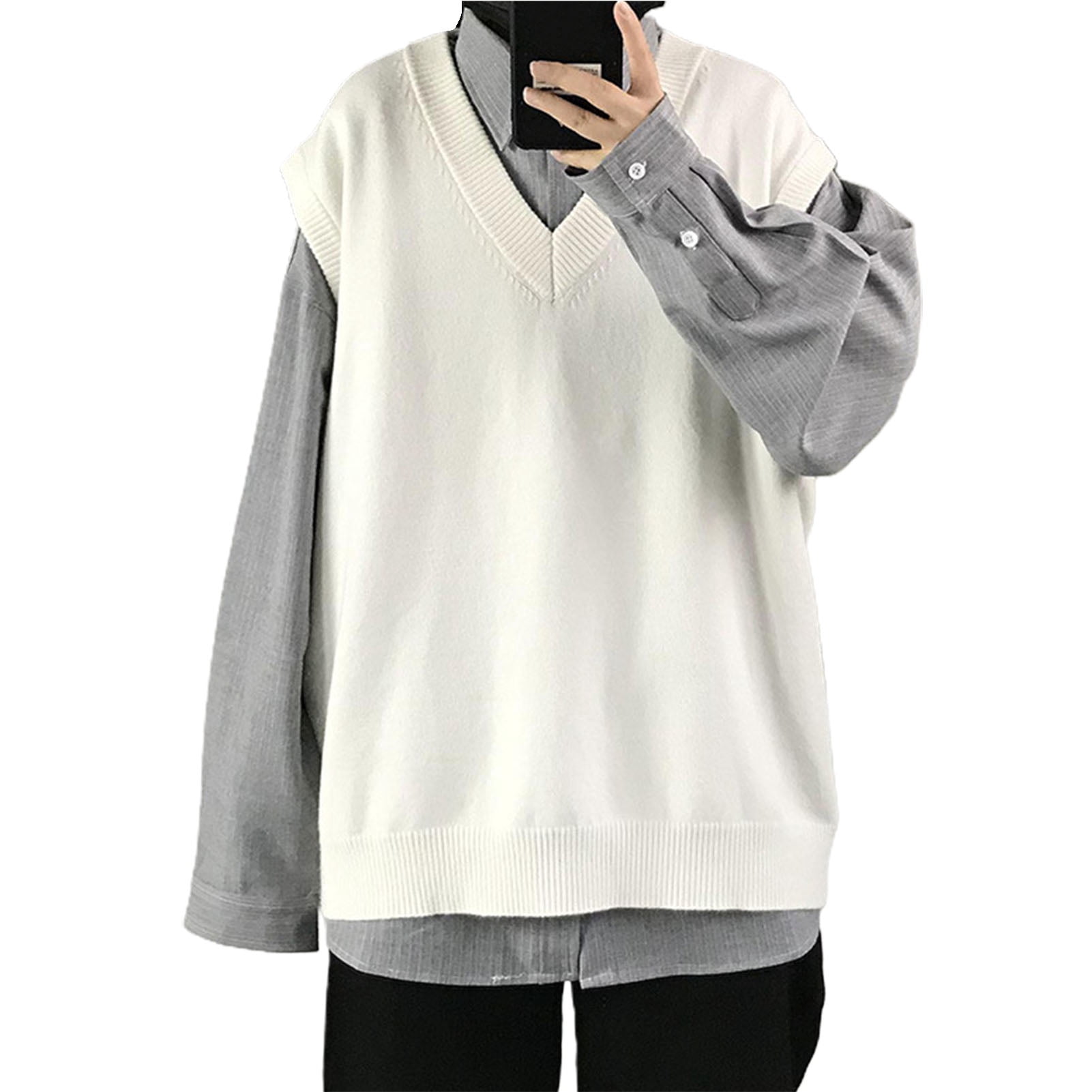 White V Neck Sweater Mens