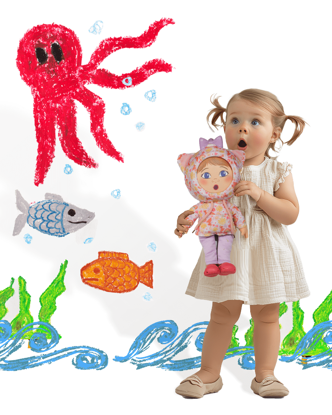 Moodles Zoey - 12 inch Doll with 6 Facial Expressions, Gift for Toddler and Kids, Ages 2+