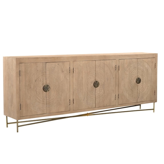 Taran Designs Chateau 6-door Carved Solid Wood Sideboard in Beige