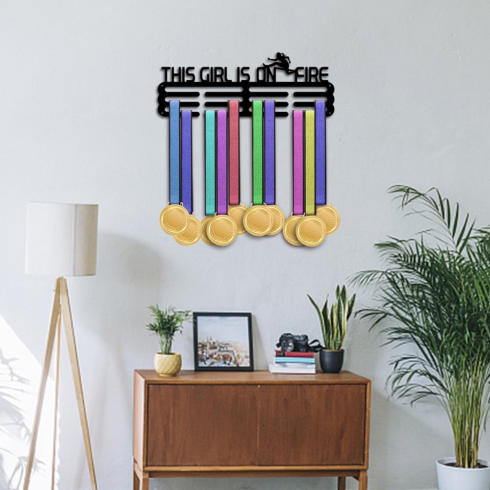 Medal Display Hanger Holder Hurdling Medal Holder 15.7" Awards Ribbon Hanger Medal Display Wall Rack Sports Medal Hanger Display for Women