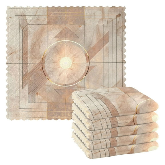 Kitchen Dish Towels Soft Absorbent Dish Cloths 11"x11" Abstract Rose Beige Geometric 6 Packs