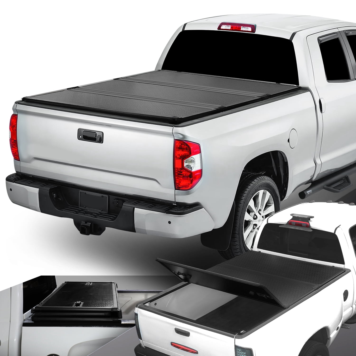 DNA Motoring Hard Solid Tri-Fold Tonneau Cover for 2014-2018 Toyota Tundra 8' Long Bed Truck