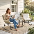thumbnail image 2 of Outsunny 3 Pieces Wicker Patio Furniture Rocking Bistro Set with Cushions, 2 of 10