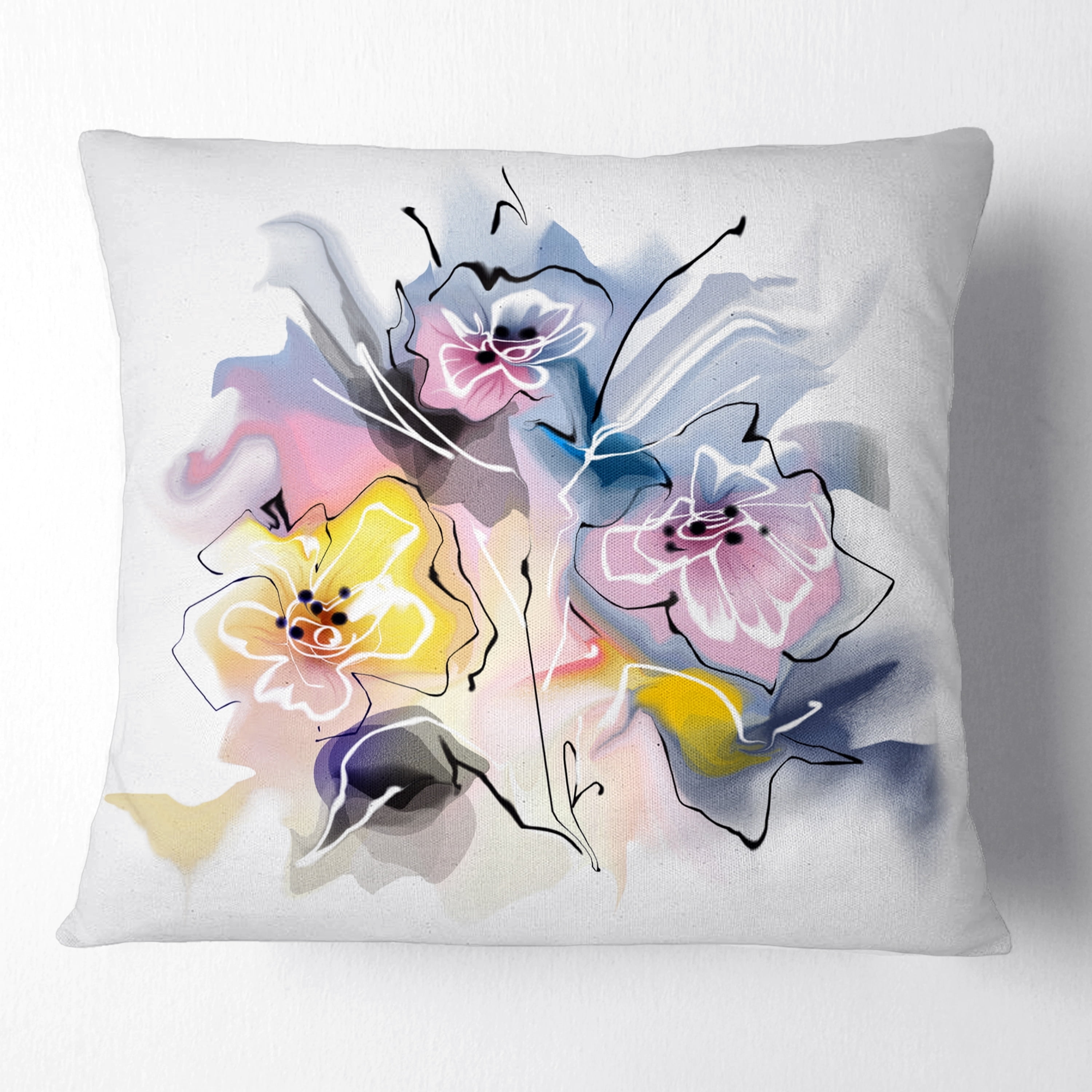 DESIGN ART Designart 'Textured Floral Drawing' Floral Throw Pillow