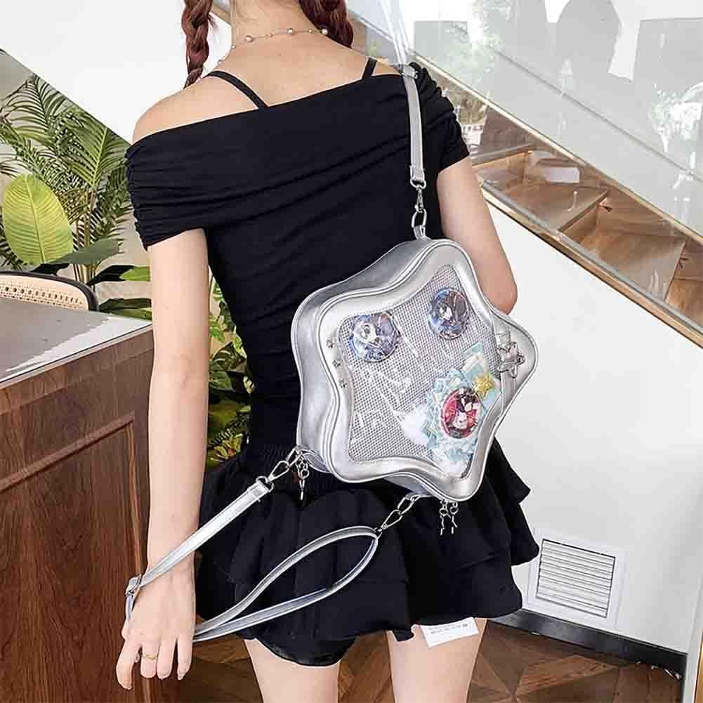 Baguery Ita Bag Star Shaped Purse - PU Leather Cute Clear Crossbody Bag, Kawaii Pin Display Shoulder Bag (Bare Bag)​