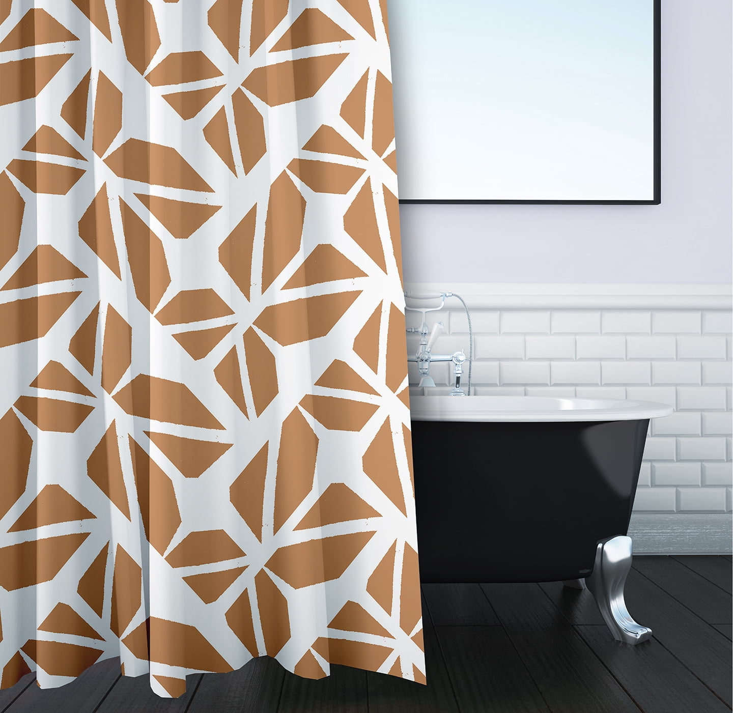 Simply Daisy 70" W x 73" L Kaleidoscope Graffiti Polyester Shower Curtain, Caramel [1 Ct]