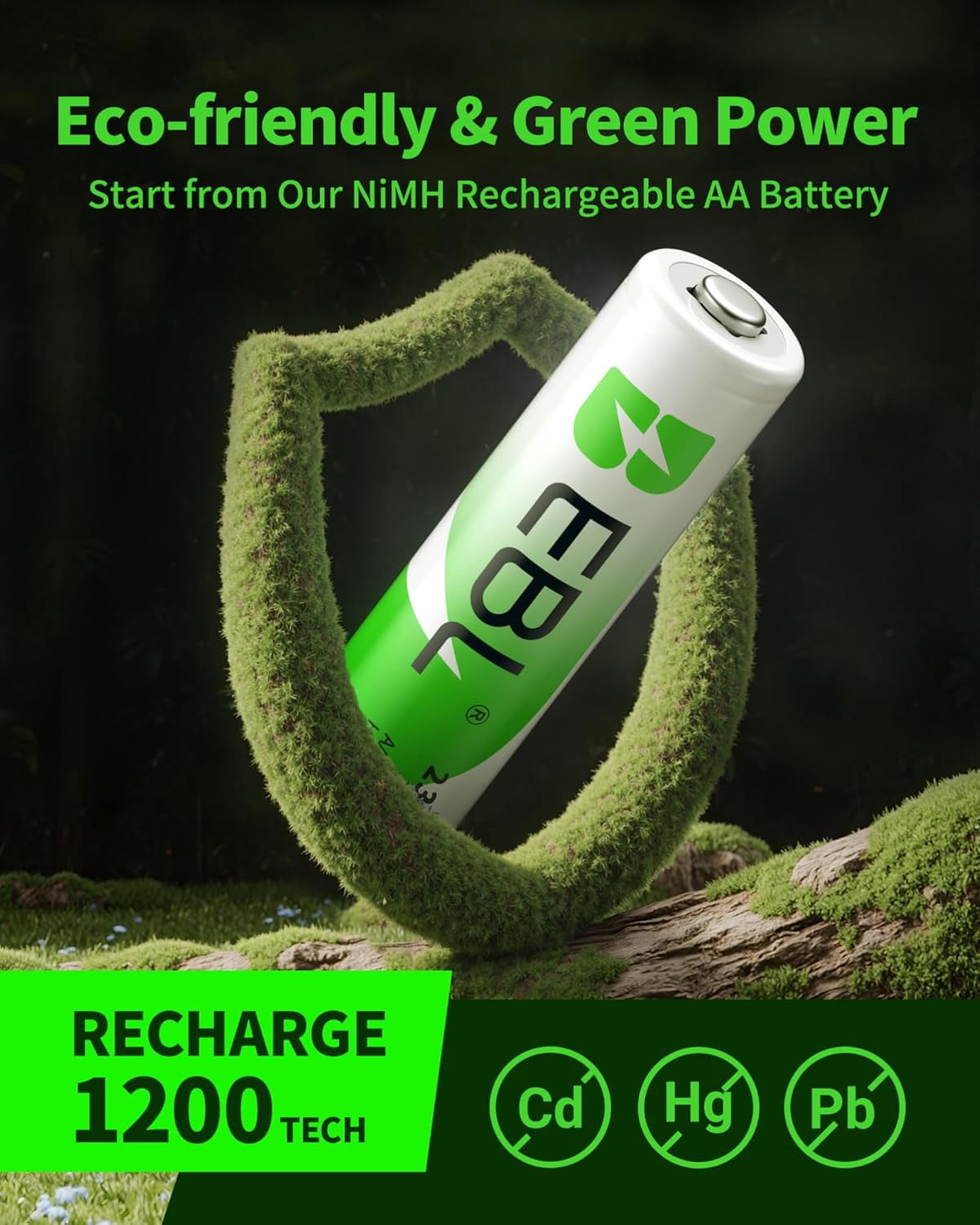 (4 pack) EBL 4 Pack Aa Rechargeable Batteries 2300mAh High Capacity AA Batteries NiMH Double A Battery 1.2V