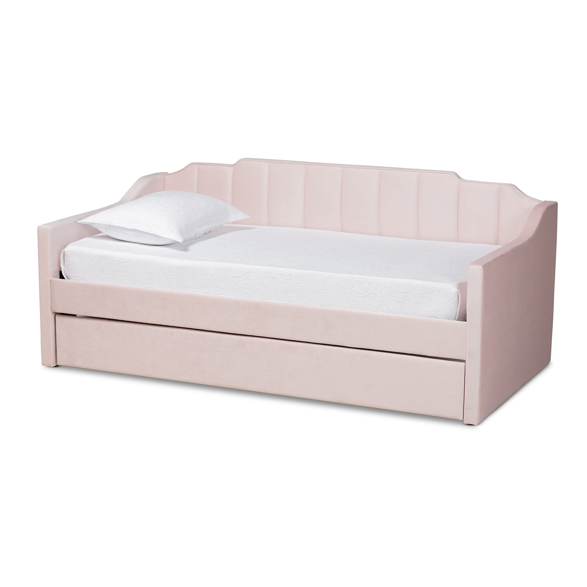 Baxton Studio Lennon Modern Engineered Wood with Trundle Daybed, Twin, Pink