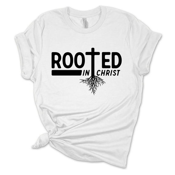 Womens Christian Tshirt Rooted In Christ Cross Jesus Christian Short Sleeve T-shirt Graphic Tee-White-4xl