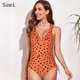 thumbnail image 2 of Purple Traje de baño de una pieza con cuello en V para mujer Bikini con cordones y volantes Traje de baño de una pieza sin espalda con volantes - Naranja, 2 of 2