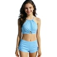 thumbnail image 1 of Little Girls Swimsuit for Girls Summer Solid Color Split Beach 2 Pc Pcwith Short Sleeves, 1 of 9