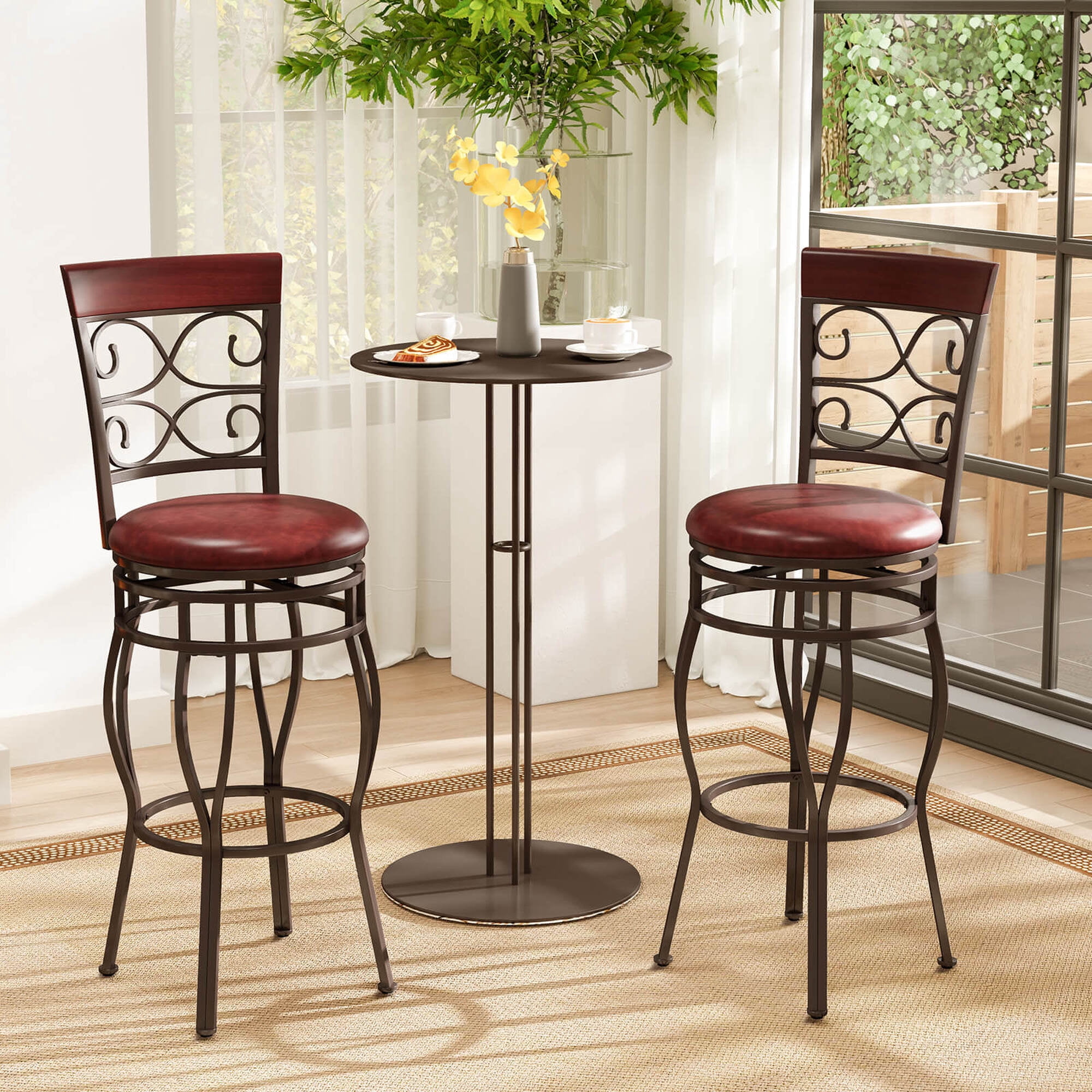 Set of 2 Vintage Swivel Bar Stools 30'' with Padded Seat, High
