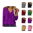 thumbnail image 1 of Hauts Scintillants pour Femmes Printemps 2026 Mode Manches Longues Col en V Décontracté T-Shirt à Sequins Tenues de Soirée, 1 of 8