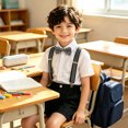 thumbnail image 2 of XAOFW Back To School Outfits For Boys Short Sleeve Solid Color Shirts Suspenders Shorts Toddler Kids Comfortable Gentleman Sets 2-3 Years, 2 of 7