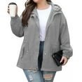thumbnail image 2 of WTOBBY Plus Size Women's Thin Waterproof Running Jacket Hooded Long Sleeve Lightweight Windbreaker Outdoor Sports Coat Fleece Lined Quick Dry for Hiking Travel,Gray L, 2 of 3