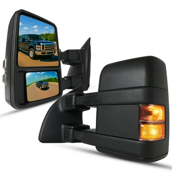 Spec-D Tuning Manual Towing Mirrors w/ Smoke LED Signal Compatible with 2008-2016 Ford F250 F350 F450 Super Duty Left   Right Pair