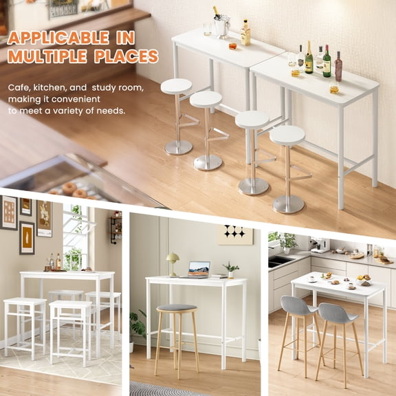 47 Inch White Counter Height Bar Table   Rectangular Dining Table with Metal Legs for Home Kitchen