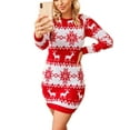 thumbnail image 4 of Liacowi Women Christmas Knitted Dress Elk Snowflake Print Long Sleeve Mini Dresses for Party Streetwear, 4 of 9