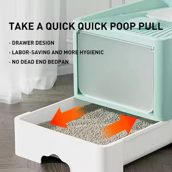 Cat Litter Box with UV, Enclosed Plastic Cat Litter Box with Handy Litter Scoop, Top Exit Anti-Splashing Cat Toilet, Drawer Type Cat Toilet