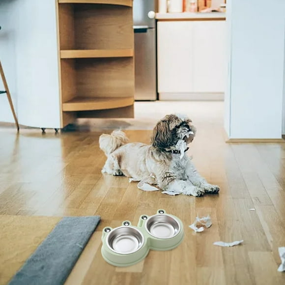 WIFKLSIIPG Home Pet Cute Cartoon 2 in 1 Pet Double Bowl Food Set Stock Sufficient Stainless Steel Cat Bowl Dog Bowl
