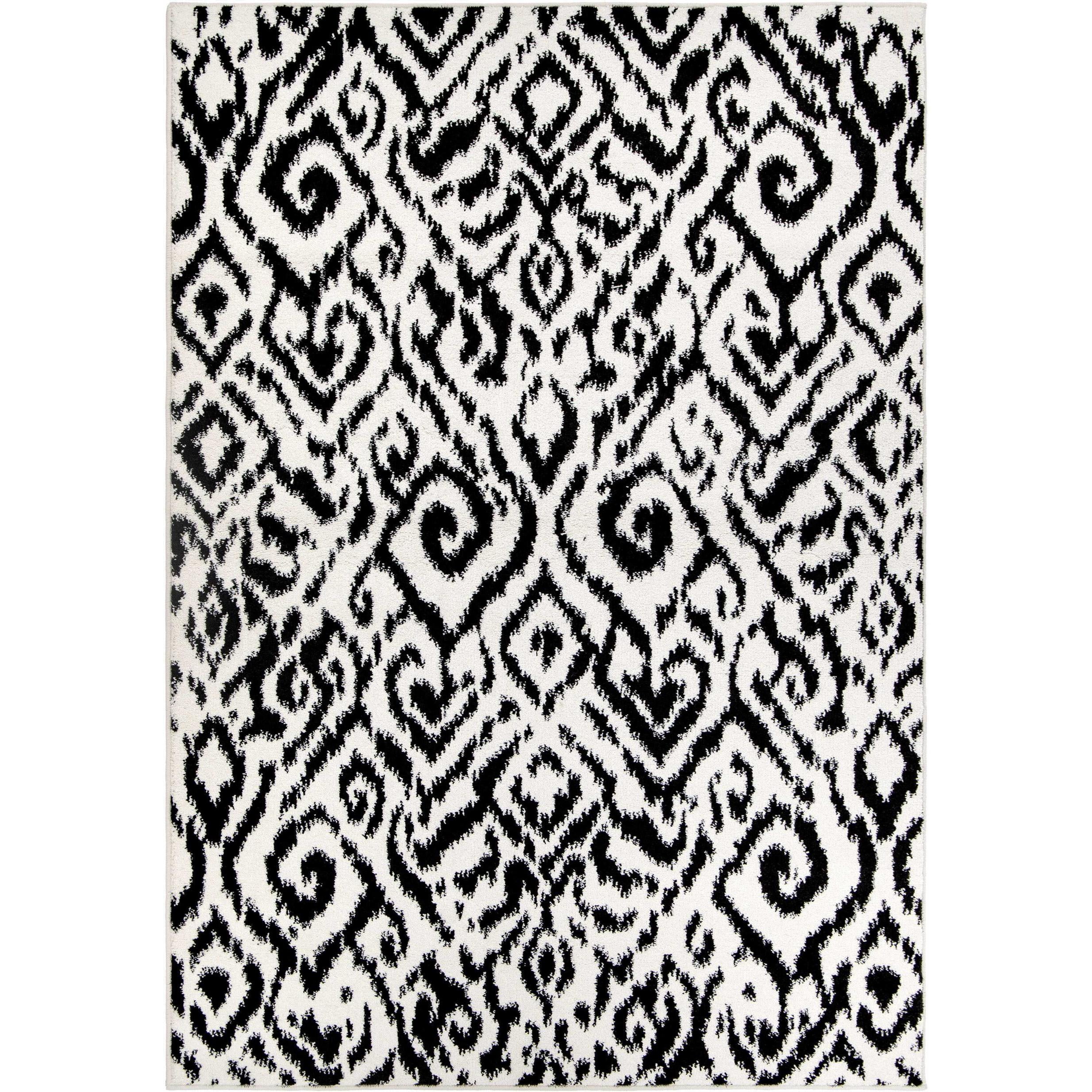 94" x 120" x 0'.55" Black White Polypropylene Area Rug