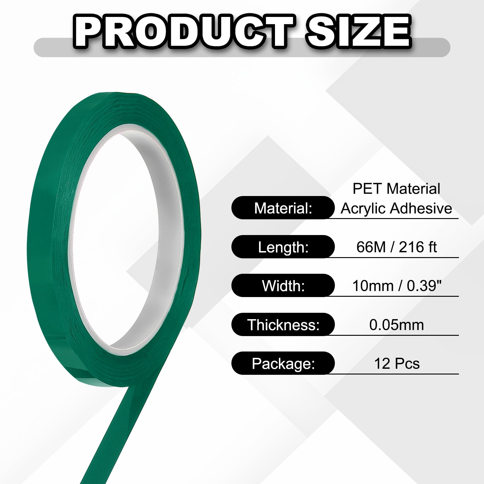 12 Rolls Tape, 0.4"x216ft Instruments Identification Tape Colored PET Adhesive for Steam Capacitors Circuit Boards Motors Electronic, Green