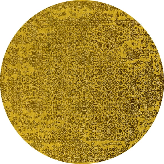 Ahgly Company Indoor Round Oriental Yellow Industrial Area Rugs, 7' Round