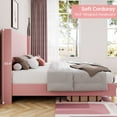thumbnail image 3 of Queen Size Rattan Bed Frame with Headboard, Black Boho Cane Platform Bed Frame with Strong Metal Slat, Noise Free, No Box Spring Needed, Pink, 3 of 6