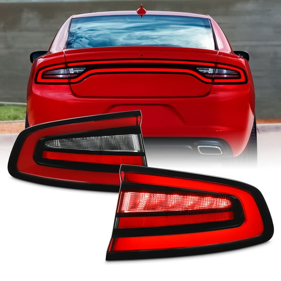 AKKON - Fits 2015-2022 Dodge Charger LED Tube DRL Running Chrome Red Clear Brake Tail Light Outer Driver Passenger Pair