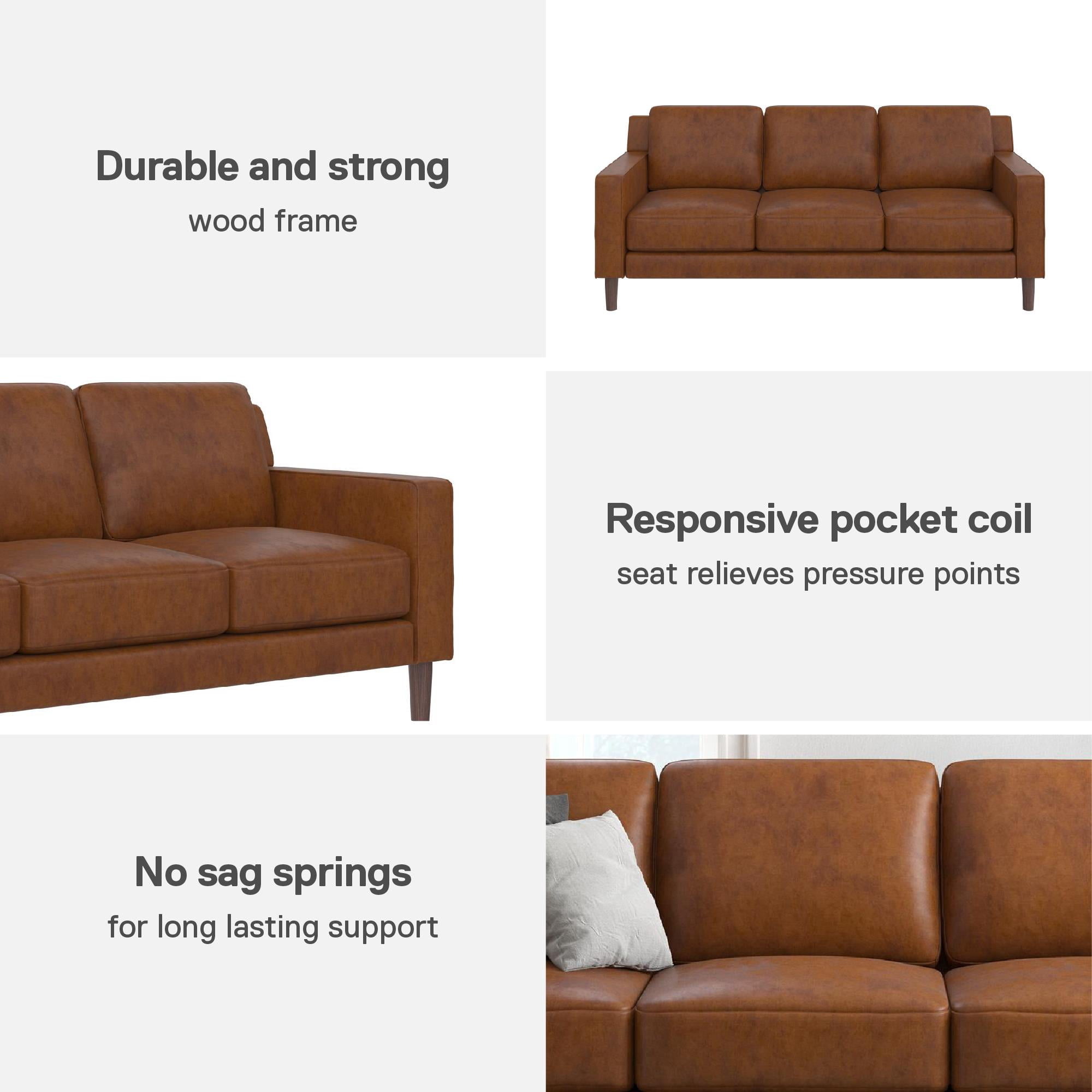DHP Bryanna 3 Seater Sofa , Camel Faux Leather