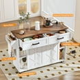 thumbnail image 5 of HOOBRO Kitchen Island with Storage, Power Outlet, Rolling Kitchen Island Cart on Wheels, with 2 Drawers, Sliding Barn Doors and Lockable Wheels, Farmhouse, White and Walnut WH28UZD01, 5 of 13