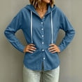 thumbnail image 4 of QIYAGBSA Hooded Denim Shirt for Women Button Down Long Sleeve Relaxed Fit Casual Spring Fall (Blue, L), 4 of 8