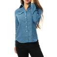 thumbnail image 2 of INSPIRE CHIC Women's Point Collar Long Sleeve Button Down Chest Pockets Denim Shirt XS Blue, 2 of 7