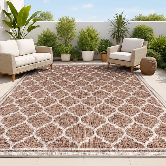 JONATHAN Y SANTA MONICA 3 x 5 Area Rug, Trebol Moroccan Trellis Textured Weave - Espresso/Taupe, SMB109B-3