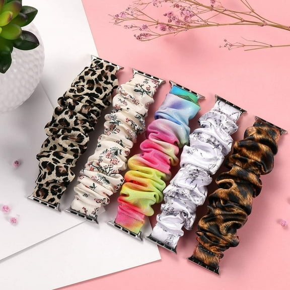 Scrunchie Strap For Apple watch band 40mm 44mm 42mm 38mm 42 mm Elastic Nylon bracelet Solo Loop band iWatch 5 4 3 se 6 7 41 45mm - rainbow