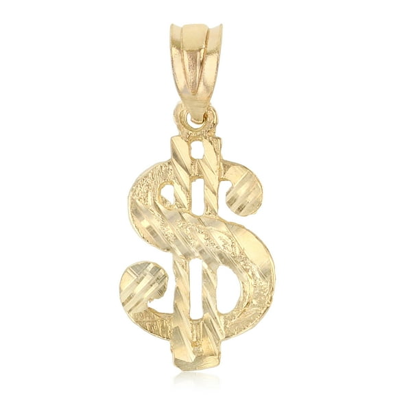 Ioka-14K Yellow Gold Dollar Sign Charm Pendant For Necklace or Chain