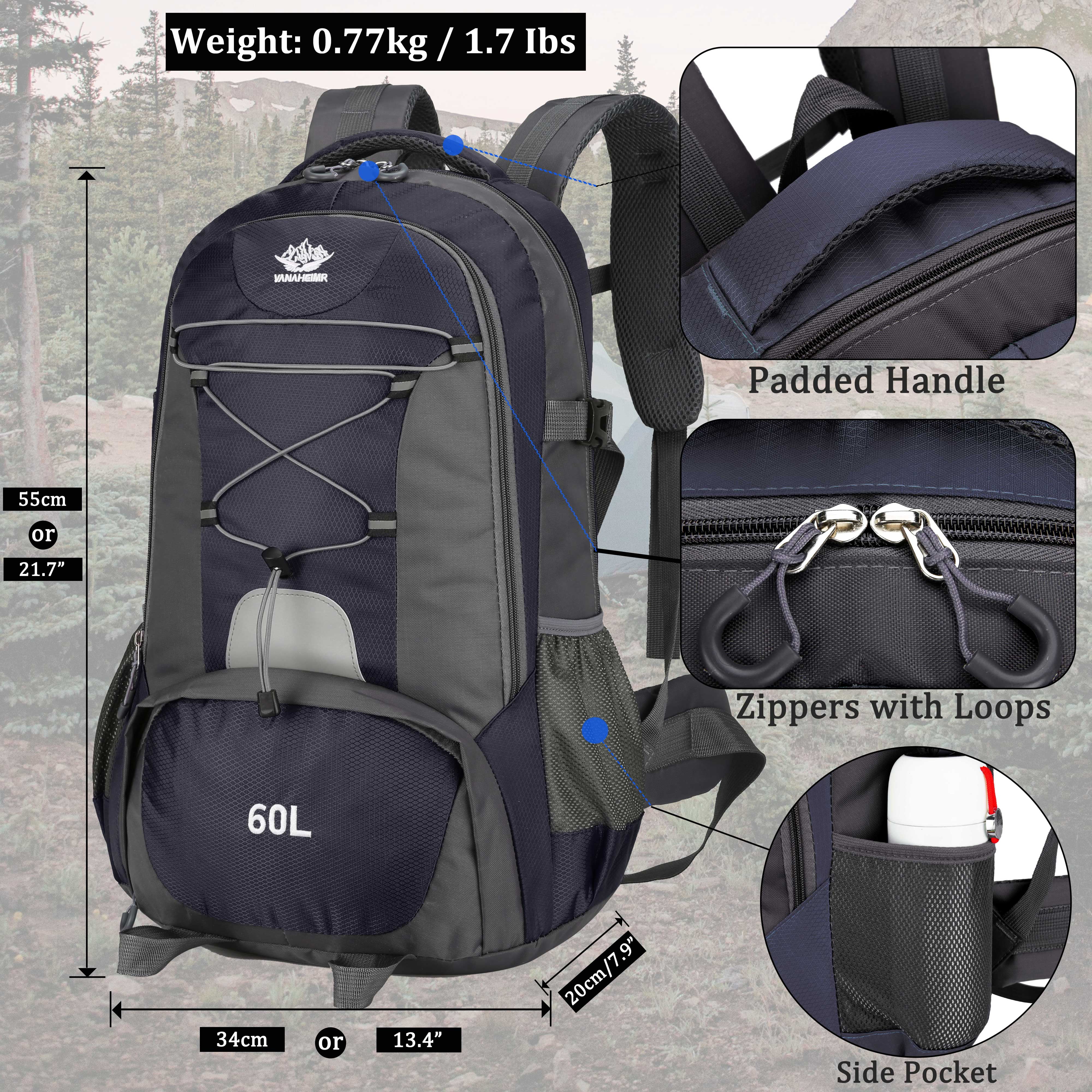 60L Lightweight Hiking Camping Backpack,Hunting Climbing Backpack for Outdoor,Backpack Water Resistant,Tactical Backpack for Men Women