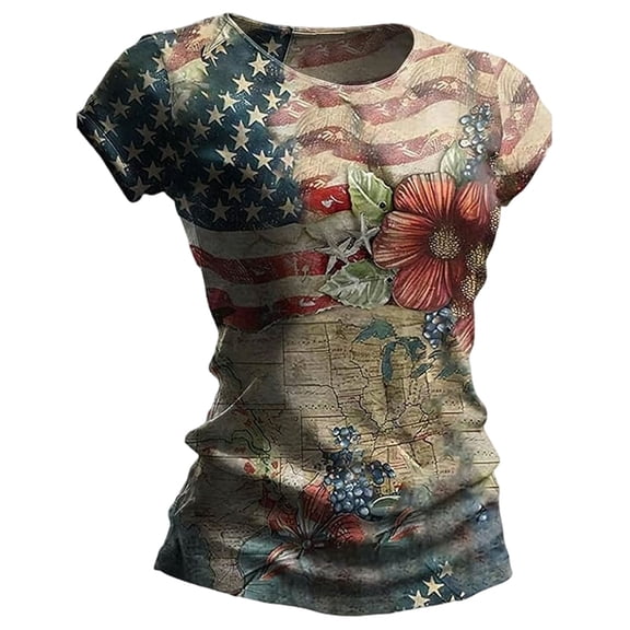 CONZONE Womens Usa 250Th Anniversary T-Shirts Short Sleeve July 4Th T Shirts for Women Casual Crew Neck Patriotic Usa Flag Graphic Lightweight Tees Soft Cozy Dailywear