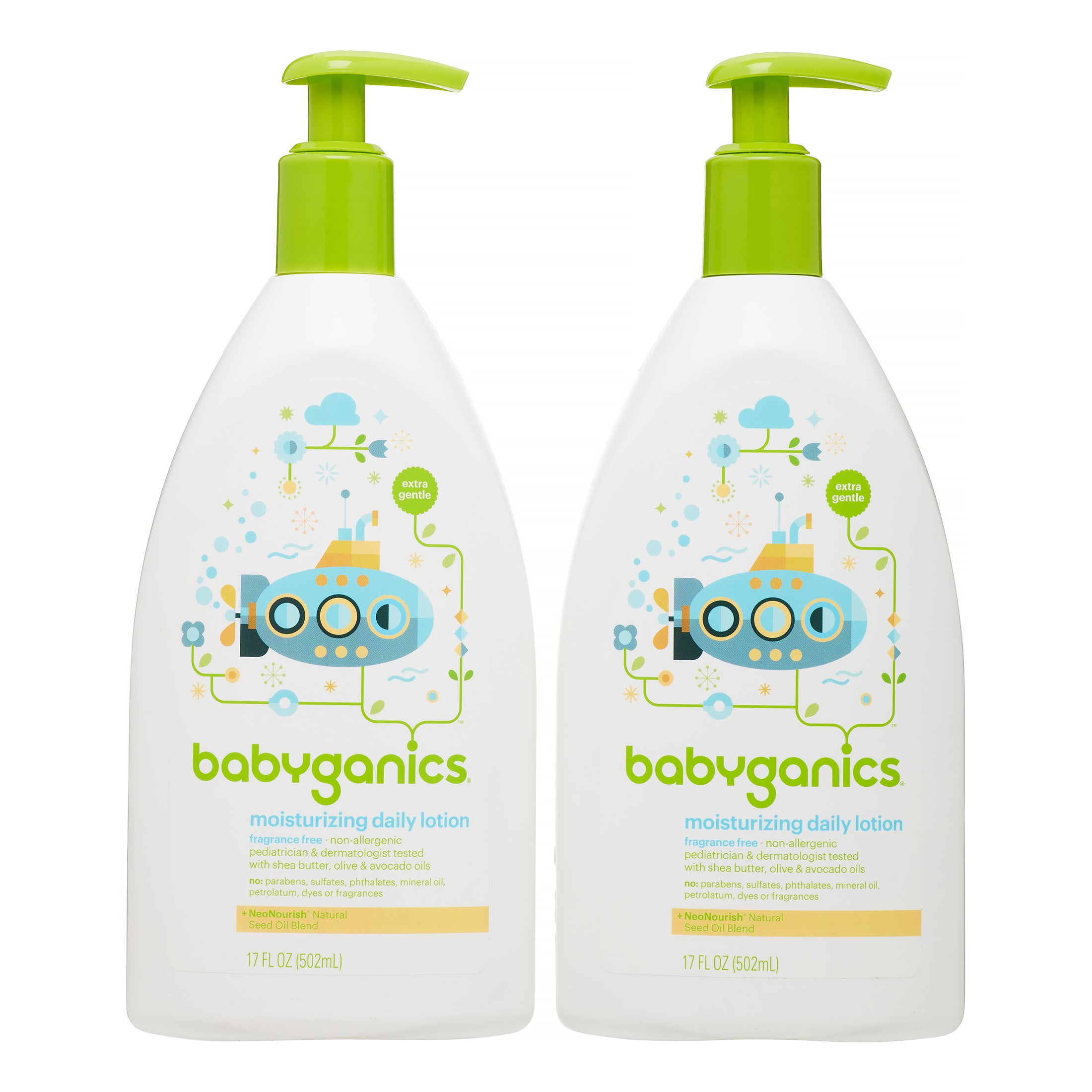 Babyganics Moisturizing Daily Baby Lotion, Fragrance Free, 17 Oz, 2 Ct