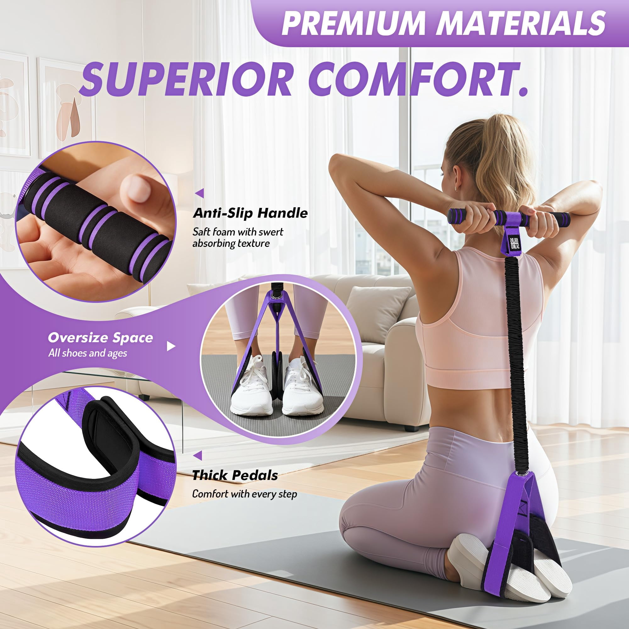 Pedal Resistance Band with Handle | Upgraded 55LBS Exercise Resistance Bands for Core, Abs, Legs, Glutes, Arms, Strength, Physical Therapy, Pilates, Sit Up Workout Equipment for Women Home Gym