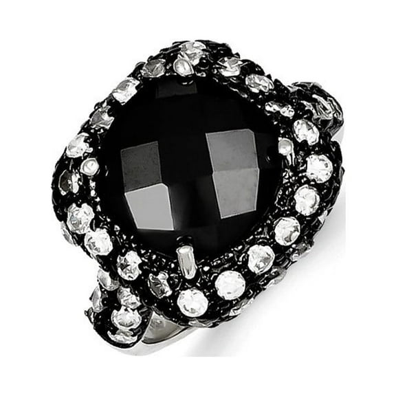 Sterling Silver and Black Plating Cubic Zirconia Ring - Size 6 - Measures 16mm Wide