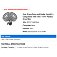 thumbnail image 2 of Rear Brake Drum and Brake Shoe Kit - Compatible with 1985 - 1998 Pontiac Grand Am 1986 1987 1988 1989 1990 1991 1992 1993 1994 1995 1996 1997, 2 of 2