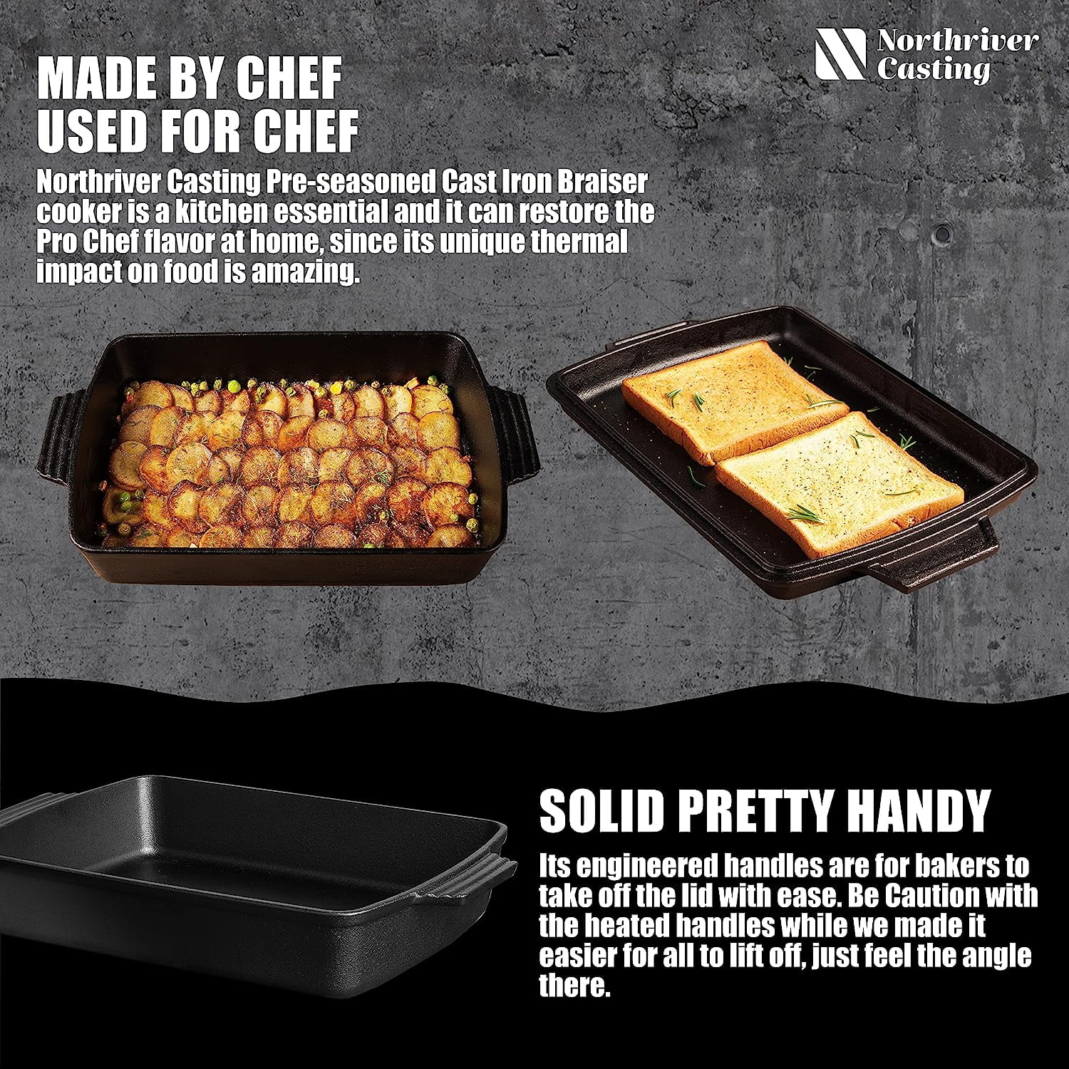 2-In-1 Pre Seasoned Cast Iron Dutch Oven With Skillet Lid,Casserole Dish,Rectangular Baking Pan,Griddle Pot Set, 6QT, 9"x13"