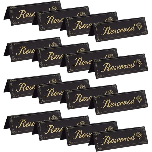 16pcs Acrylic Reserved Table Signs Tent Signs for Restaurant Bar Black 47x145x42mm